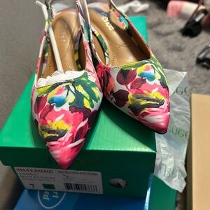 Bamboo Women's Floral Slingback Heels - Pink Multi